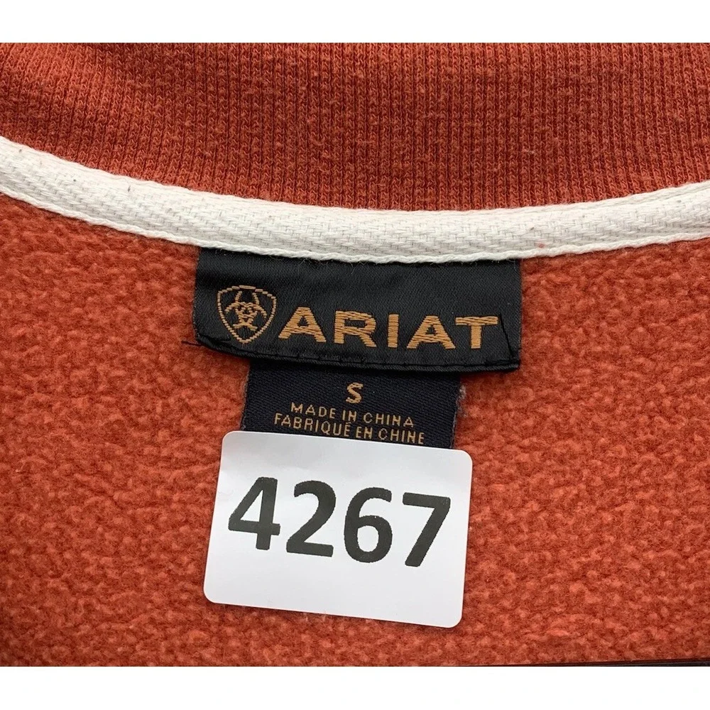 Ariat Sweater Mens Small S Orange T-Snap Collared Spellout Crest Cowboy Western